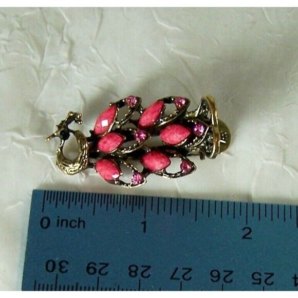 Peacock Pink Rhinestones Faceted Accents Clip Hair Barrette - Picture 3 of 3